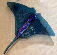 <b>*NEW*</b> Large Dichroic Sea-Blue Glass Manta Ray by Brian Dugan <! local>