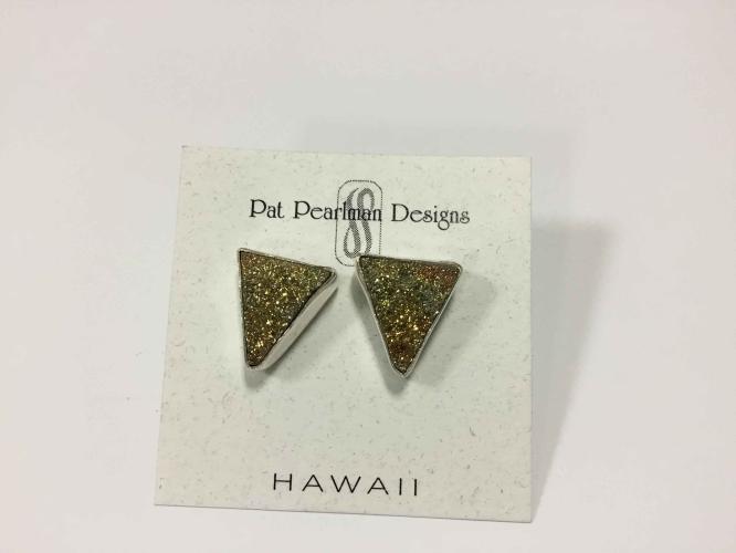 Bezel Rainbow Pyrite Triangular SS Earrings by Pat Pearlman <! local>