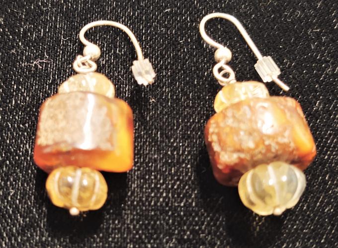 Raw Amber & Citrine SS Earrings by Genesis Collection