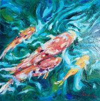 Koi Paradise 12x12 Original Oil by Roman Czerwinski <! local>