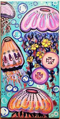 <b>*NEW*</b> Hibiscus Bloom 7x14 Original Acrylic & Oil by <b>*RETURNING ARTIST*</b> <br>Danielle <i></i>Groff