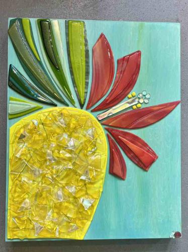 Pineapple Bouquet 16x20 Fused Glass Wall Art by Shelly Batha <! local> <! aesthetic>