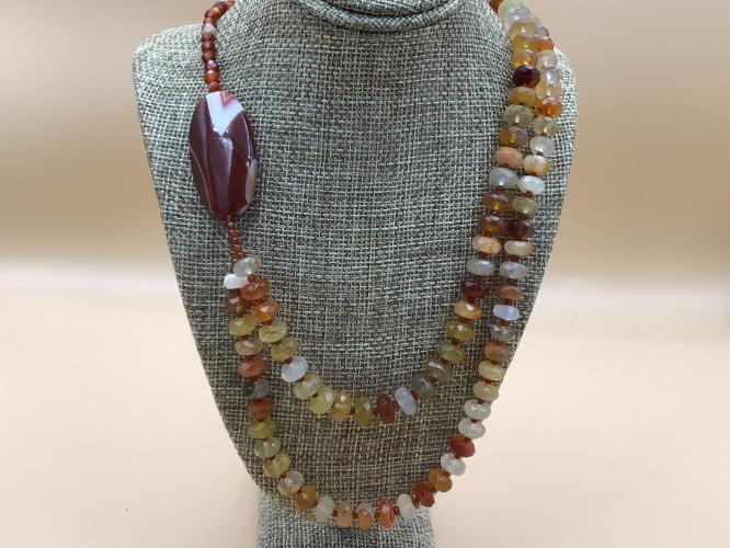 <b>*NEW*</b> Dual-Strand Faceted Rondell Carnelian Stone SS Necklace by Pat Pearlman <! local>