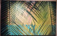 <b>*NEW*</b> Palm Frond Ocean 30x48 Oil/Pyro on Mango by David Gallegos