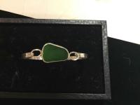 TFB8 SS Bezel Dark Green Sea glass Bracelet by Ingrid Lynch