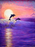 <b>*NEW*</b> Dolphin Dance 24x30 Original Mixed Media by Stephanie Boinay