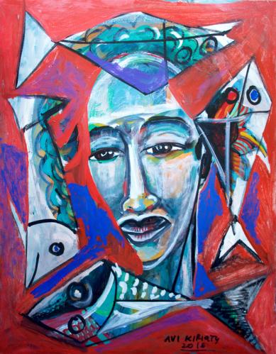 <b>*NEW*</b> Fish Faces 19x25 Original Oil on Paper by Avi Kiriaty <! local>