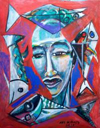 Fish Faces 19x25 Original Oil on Paper by Avi Kiriaty <! local>