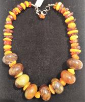 Jade Rondel, Amber & Orange Calcite Chunky SS Necklace by Genesis Collection
