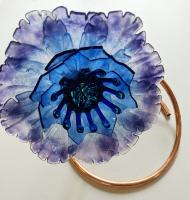 <b>*NEW*</b> Fantastic Flower 8x8 Glass Sculpture on Copper Wire Stand by Marian Fieldson