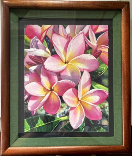Pink Plumerias 9x12 Framed Original Watercolor by Garry Palm <! local>