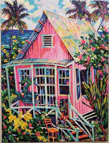 Pink House w/Mermaid 36x48 Original Acrylic by Camile Fontaine <! local> <! aesthetic>