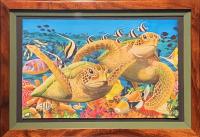 Hawaiian Honu Original Watercolor in 17x24 Deluxe Koa Frame by Garry Palm <! local>