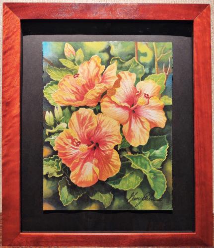 Deep Yellow Hibiscus 13x10 Framed Watercolor by Garry Palm