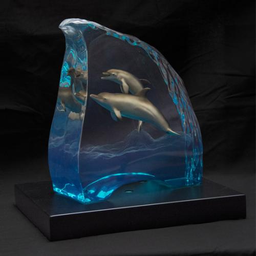 Dolphin Blues LE Lucite Sculpture by Robert Wyland