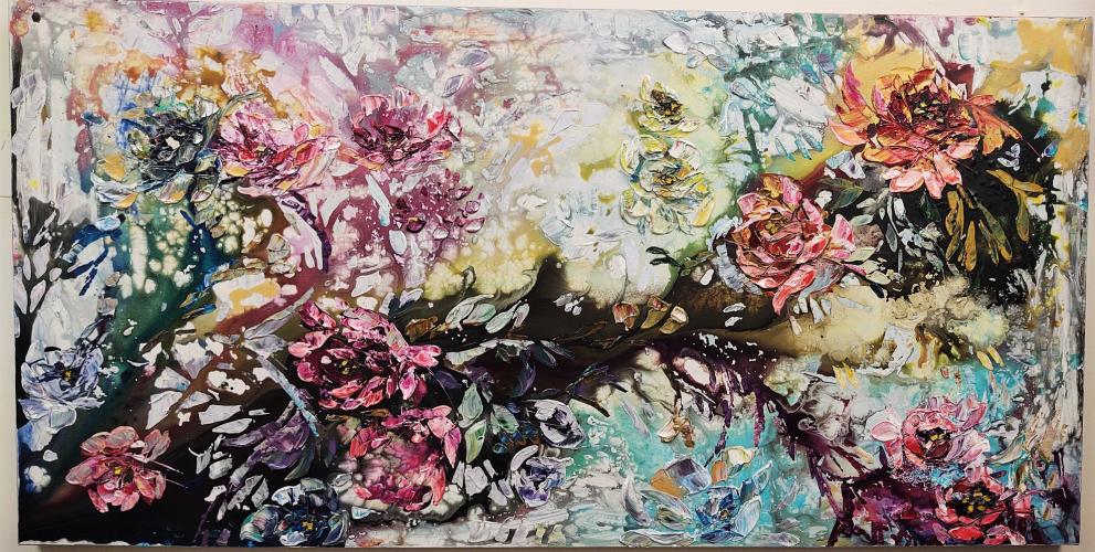 <b>*NEW*</b> Large Floral Spectrum VI 30x60 Original Acrylic by Maya Eventov