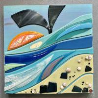 Sunset Splash 16x16 Fused Glass Wall Art by Shelly Batha <! local> <! aesthetic>