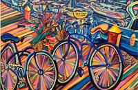 Blue Bikes 24x36 Original Acrylic Painting on Gallery Wrapped Canvas by Camile Fontaine <! local> <! aesthetic>