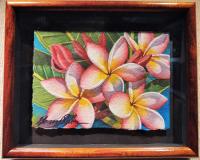 <b>*NEW*</b> Rainbow Plumerias 7x9 Original Watercolor in Koa Frame by Garry Palm <! local>