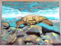 Large Honu Green Sea Turtle #3 18x24 Mixed Media by Shawn Waco