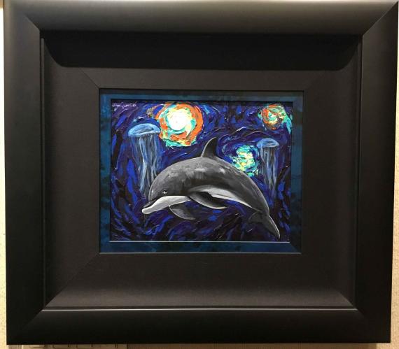 Jellies & Dolphin 11x14 Framed Original Oil by Robert Wyland