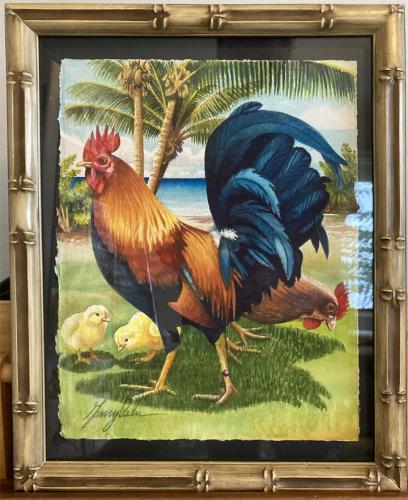 Kona Chicken Ohana 11x14 Original Watercolor in Deluxe Frame by Garry Palm <! local>