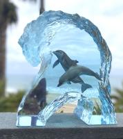 <b>*NEW*</b> Playful Dolphin Seas LE Lucite Sculpture by Robert Wyland