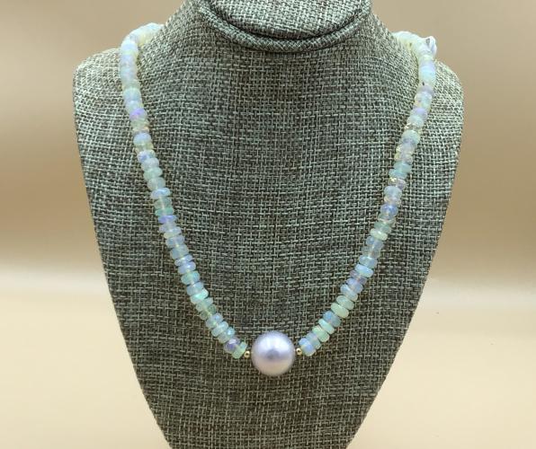<b>*NEW*</b> Faceted Rondell Ethiopian Opal 5.5-6mm w/14mm Pink Edison Pearl GF Necklace 17.5-Inch by Pat Pearlman <! local>