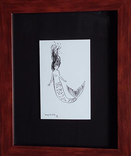 <b>*NEW*</b> Mermaid 6x9 Framed Drawing by Robert Wyland