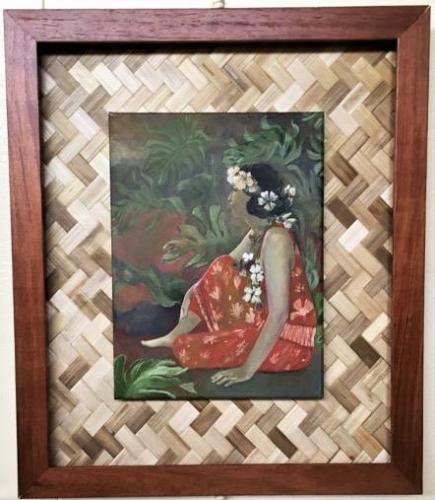 Mahina in Sunset 9x12 Original Oil in Bamboo Mat Frame [Women in Sunset Series] by Camille Ackerman-Dugan