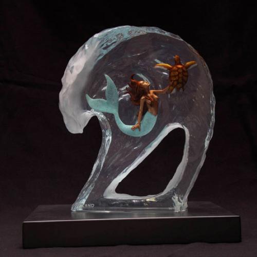 Mermaid in the Curl LE Lucite Sculpture by Robert Wyland