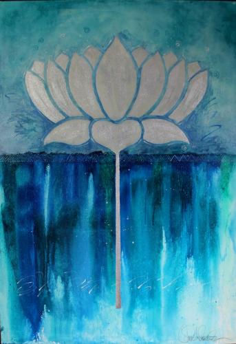 Silver Blue Lotus 40x29 Mixed Media on Wood by <b>*LAST CHANCE*</b> <br>Tom <a></a>Anderson <! aesthetic>