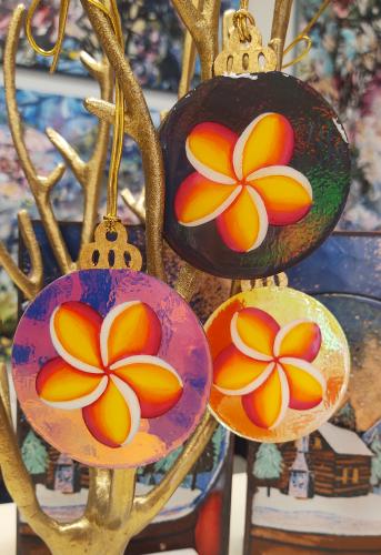 Hand-Painted Holographic Plumeria Ornaments by Stephanie Boinay <! local> <! aesthetic>
