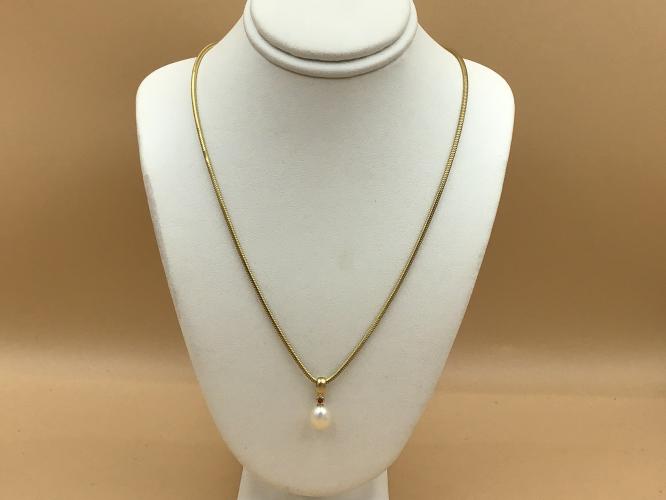 <b>*NEW*</b> Ruby & AAA Pearl 14K Snake Chain 18-Inch by Pat Pearlman <! local>