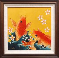 Koi Joy 12x12 Framed Cloissone by Wang Ge <! aesthetic> <! local>