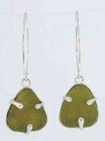 TFE24 3-Prong Jade Sea Glass Dangling SS Earrings by Ingrid Lynch