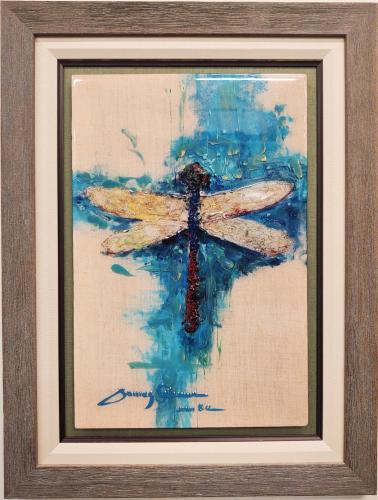 Dragonfly Beauty 12x18 Framed Original Mixed Media on Metal - Dimensional Modern Impressionism by James Coleman