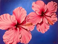 Double Bloom Hibiscus 14x18 Acrylic in Koa Frame by MsW <! local>