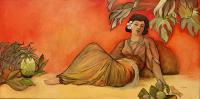 <b>*NEW*</b> Kohala Sunset Pineapple 24x48 Original Oil [Women in Sunset Series] by Camille Ackerman-Dugan