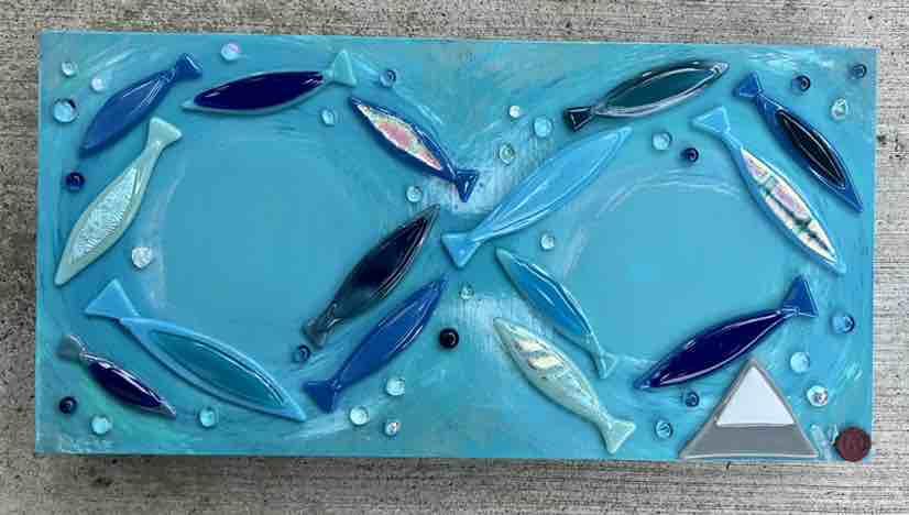 Bait Ball Infinity 8x16 Fused Glass Wall Art by Shelly Batha <! local> <! aesthetic>