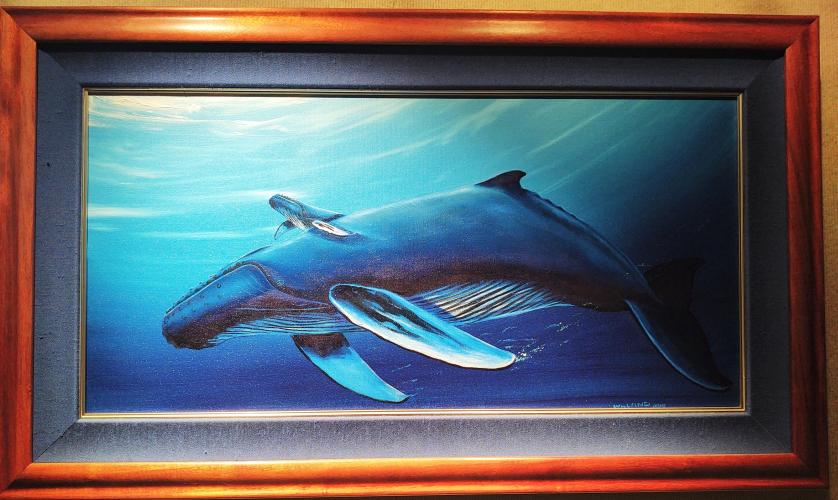 Humpbacks Blue Realm 15x30 Framed Original Oil by Robert Wyland