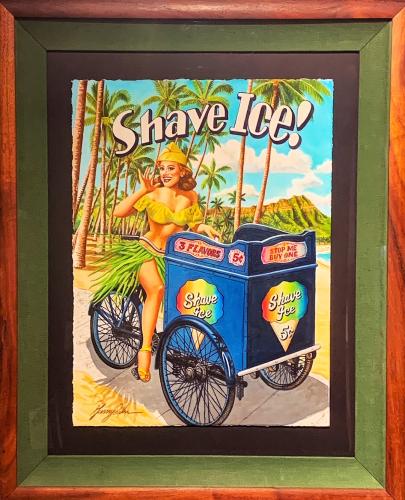 Shave Ice! 16x20 Original Watercolor in Deluxe Koa Frame by Garry Palm <! local>