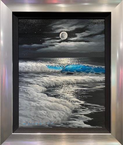 Big Island Black Sands 16x20 Framed Original Acrylic Painted Live 10/19/23 by Walfrido Garcia <! local>