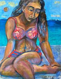 Beach Day 25x19 Original Oil On Paper by Avi Kiriaty <! local>