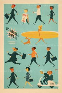 Honolulu Morning Commute (Oahu) Framed Giclee by Nick Kuchar <! local> <! aesthetic>