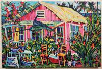 Free Mango Pink House & A Big Fish 24x36 Original Acrylic by Camile Fontaine <! local> <! aesthetic>