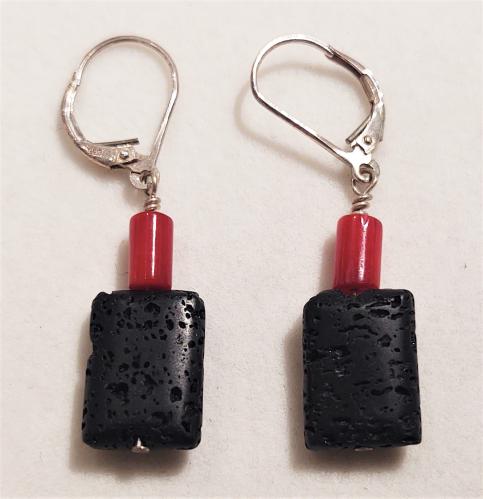Black Lava & Red Coral SS Earrings by Genesis Collection