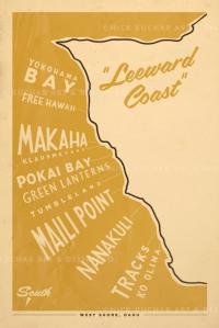 Leeward Coast Surf Map (Oahu) Framed Giclee by Nick Kuchar <! local> <! aesthetic>