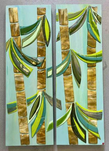 Bamboo Dance 24x36 Fused Glass Diptych by Shelly Batha <! local>