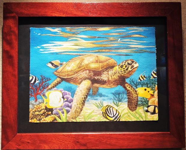 Honu Reef 9x12 Original Watercolor Framed by Garry Palm